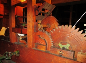The wooden gears of the tower clock in the Plymouth Congregational Church were built by Eli Terry.